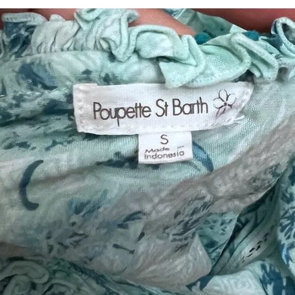 Poupette St Barth Dress Womens Size Small Aqua Teal Blue Floral Tassels - Picture 5 of 9
